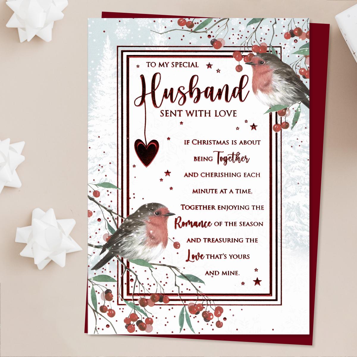 Special Husband Christmas Robins Card Front Image