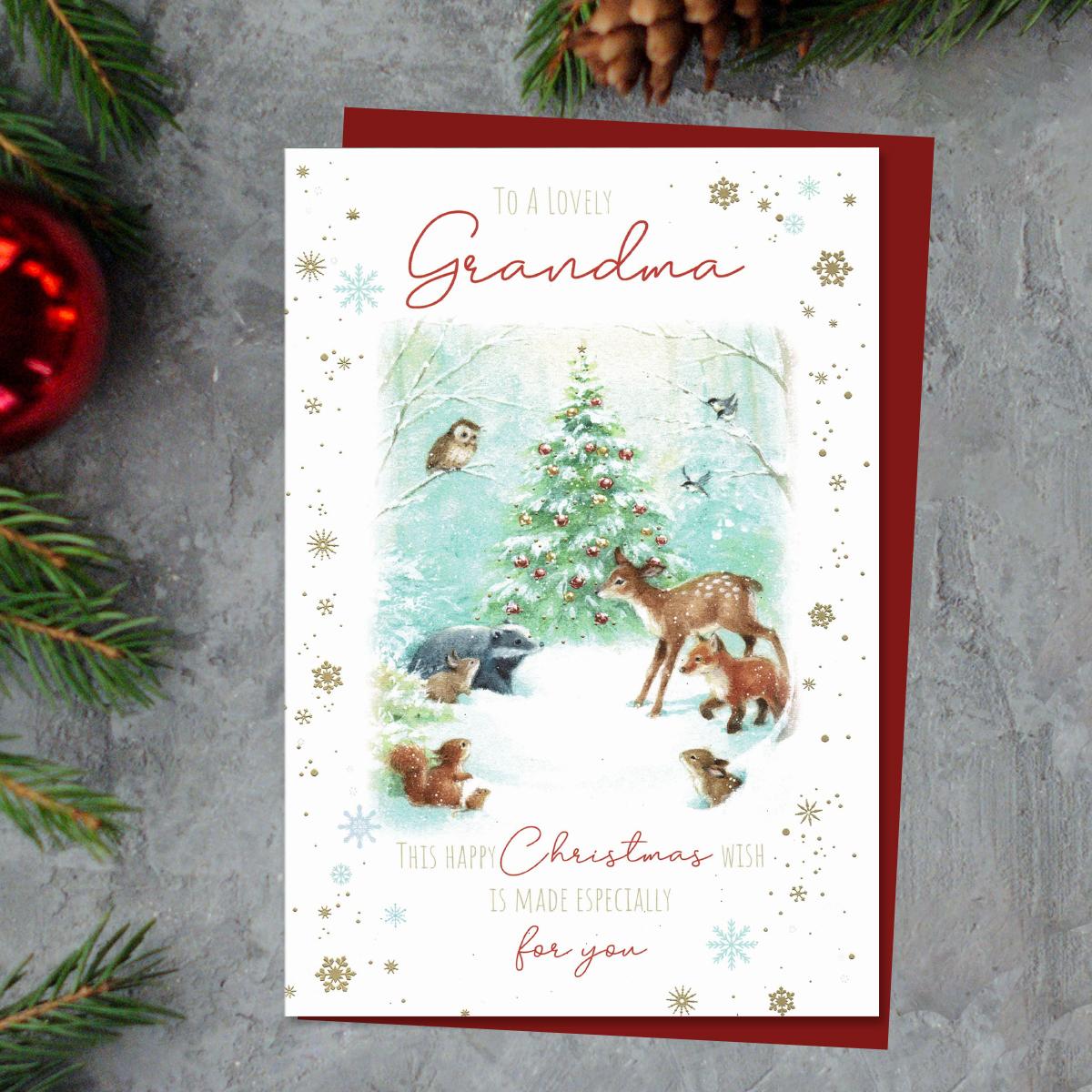 Lovely Grandma Christmas Woodland Scene Card Front Image