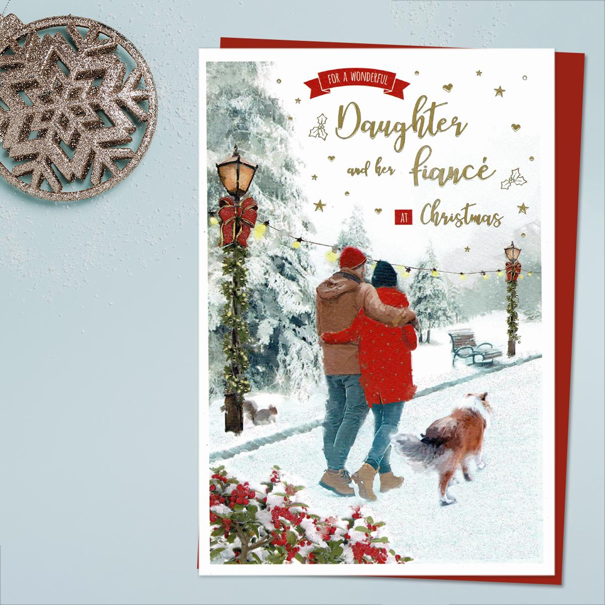 Daughter & Fiancé At Christmas Card Front Image
