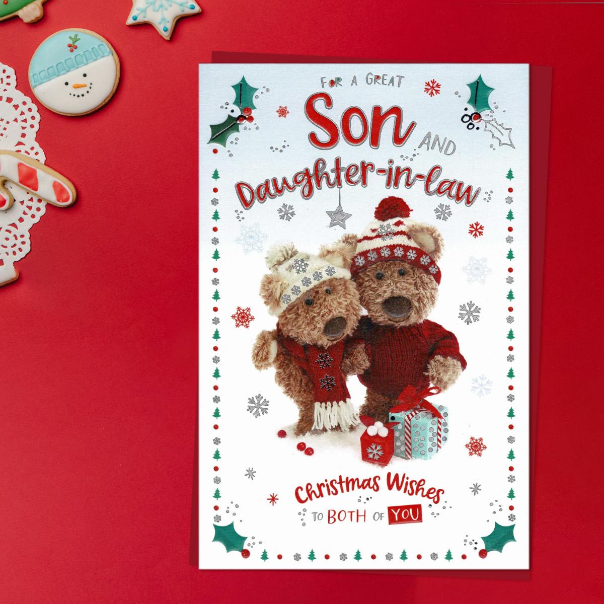 Son And Daughter In Law Barley Bear Christmas Card Front Iamge