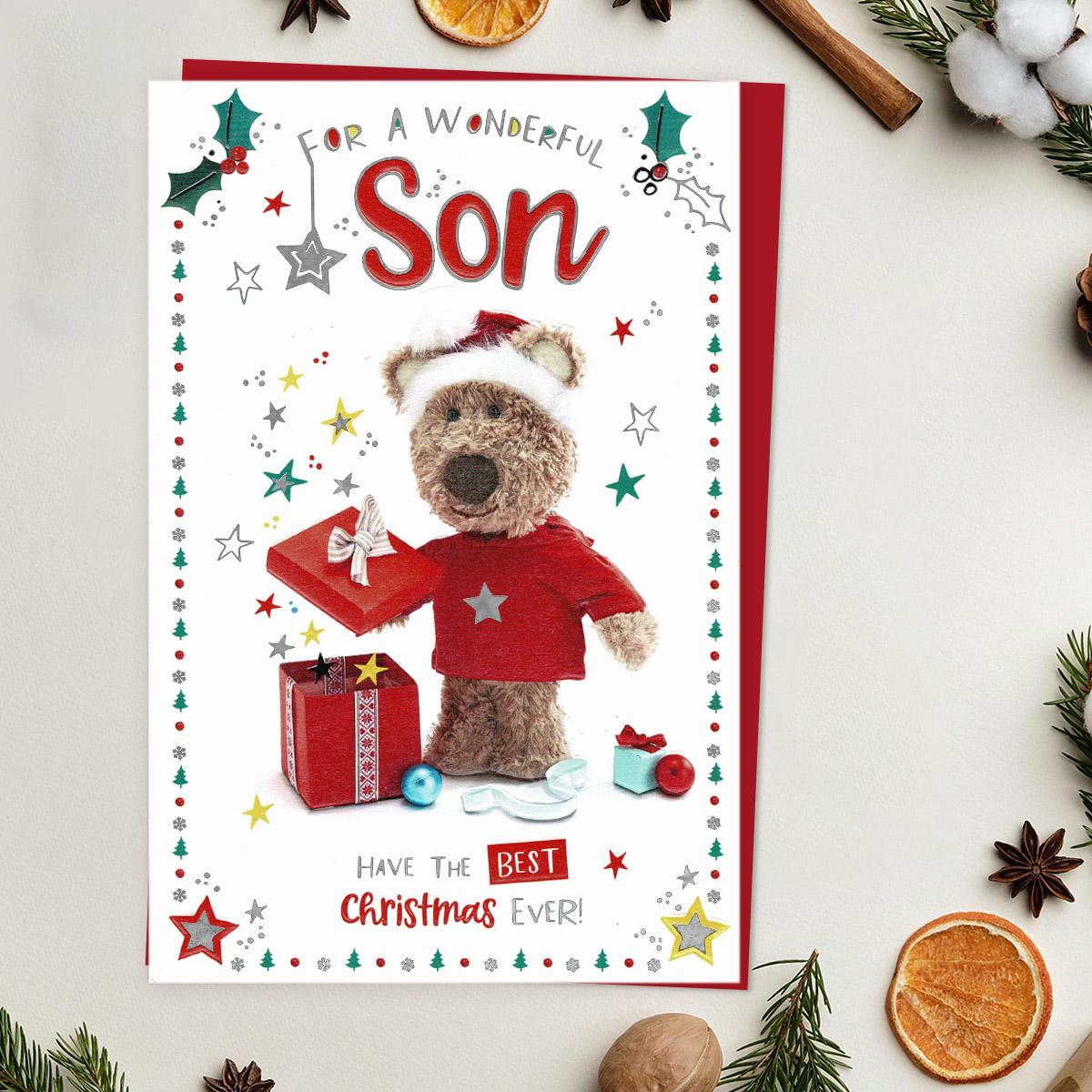 Wonderful Son Barley Bear Christmas Card Front Image