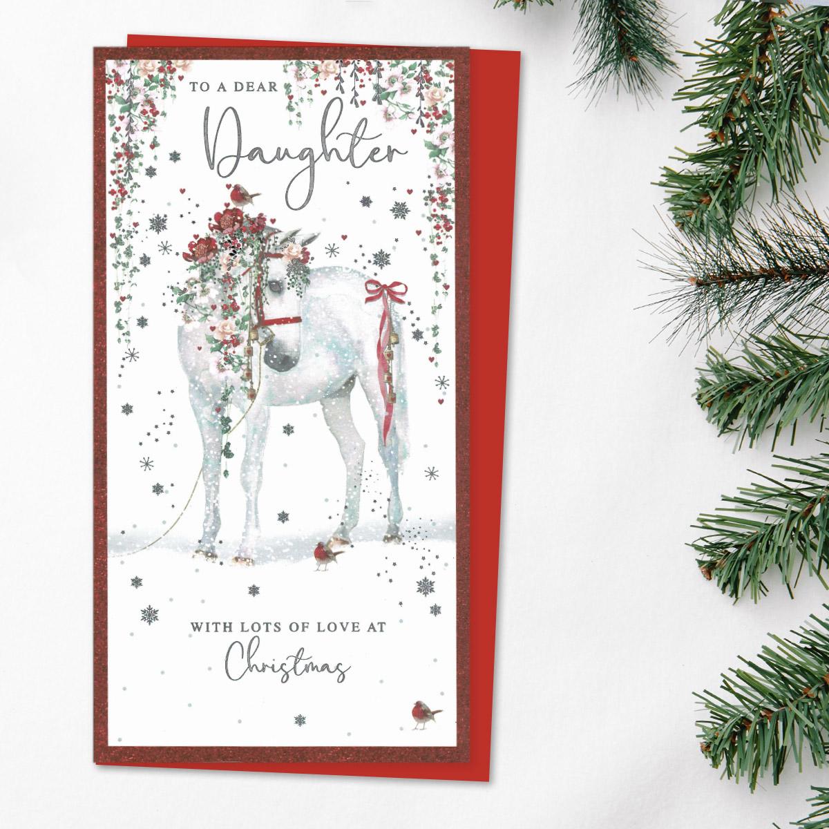 Dear Daughter Christmas Robin & Pony Card Front Image