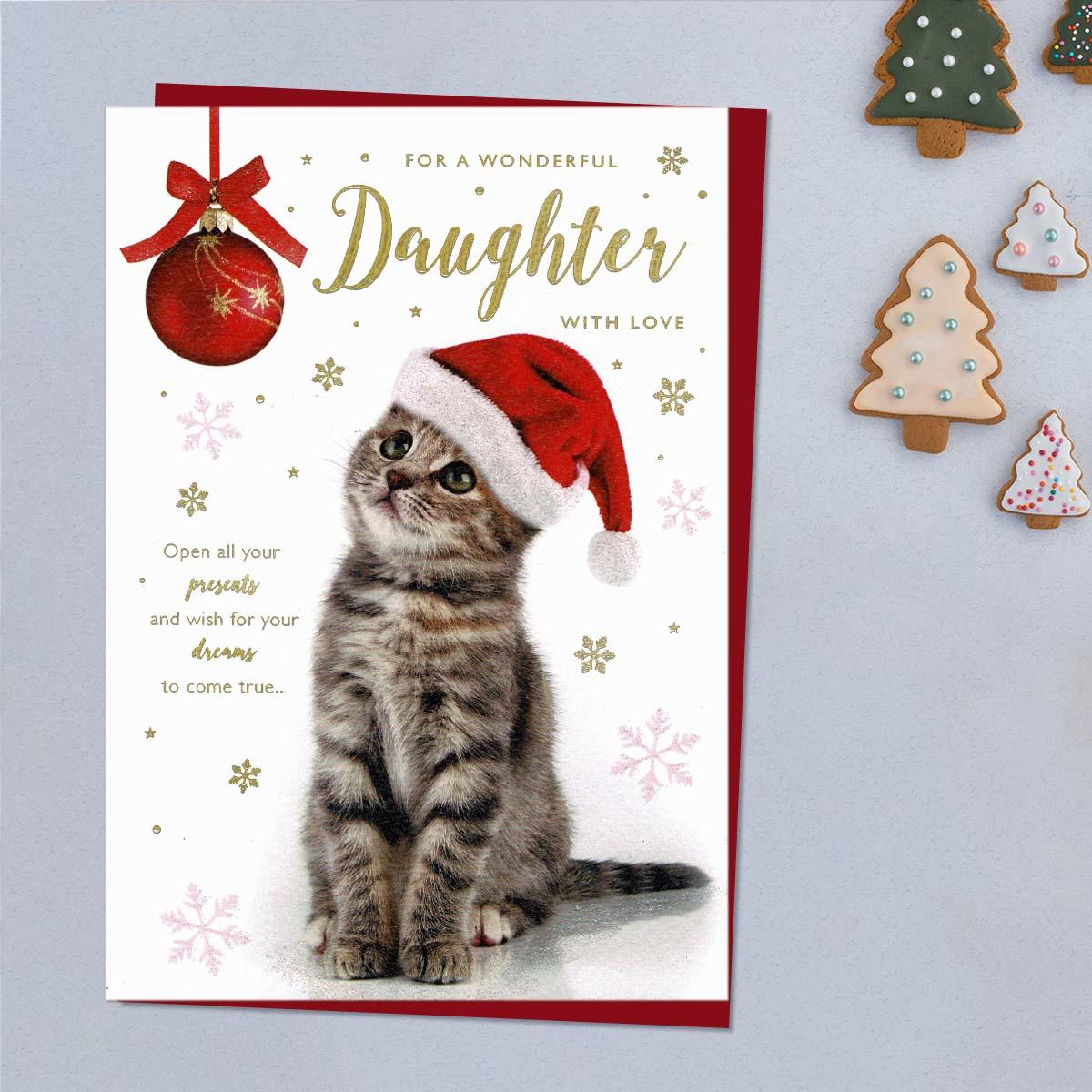 Wonderful Daughter Christmas Kitten Card Front Image