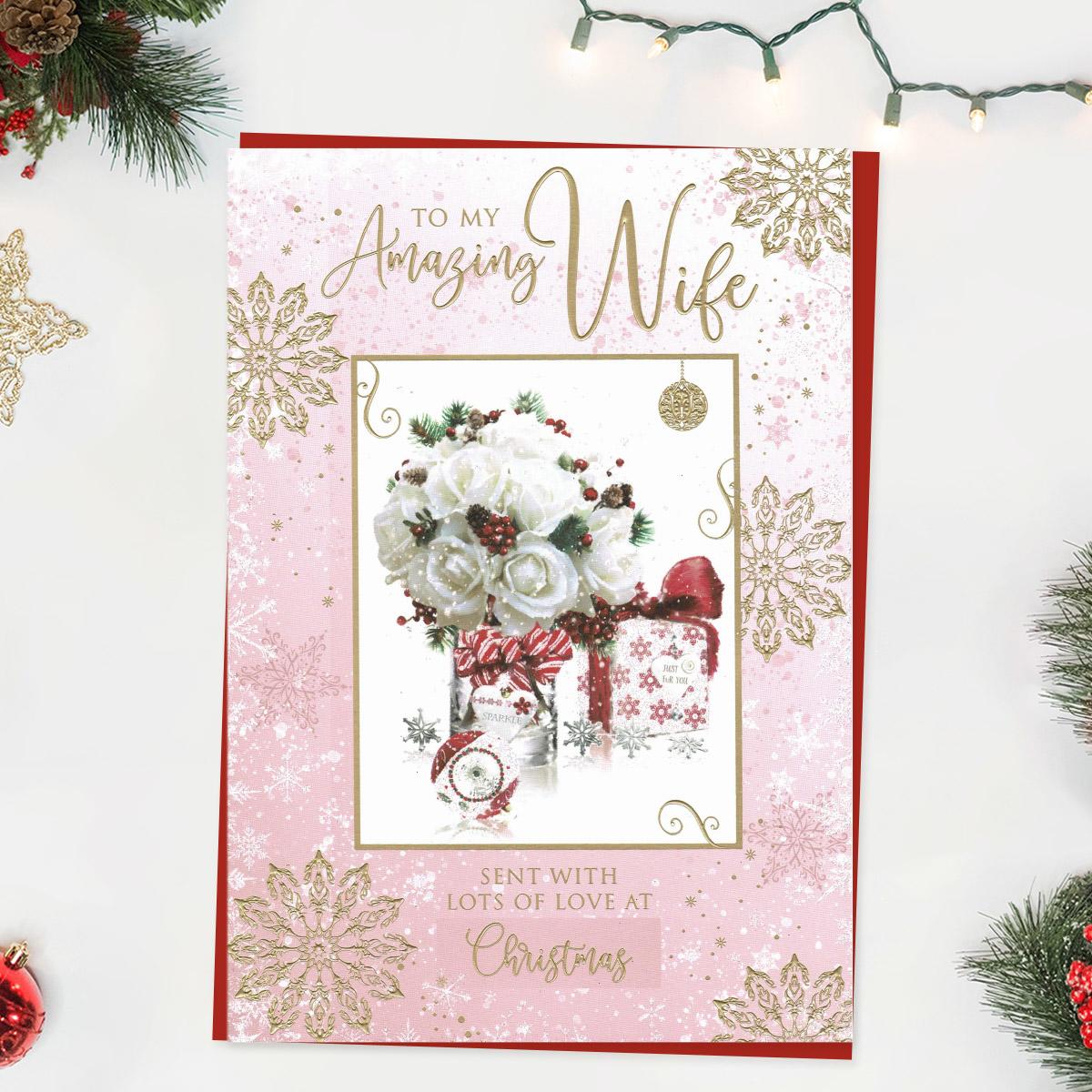 Amazing Wife Christmas Roses Card Front Image