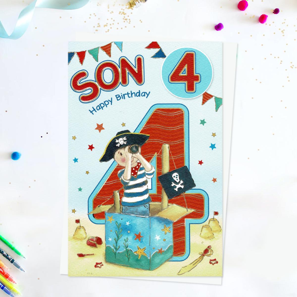 Son Happy Birthday Age 4 Birthday Card Front Image