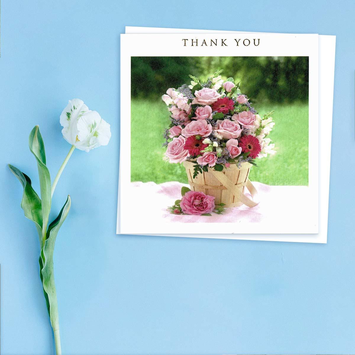 Pack Of 5 Thank You Cards - Flower Basket Front Image