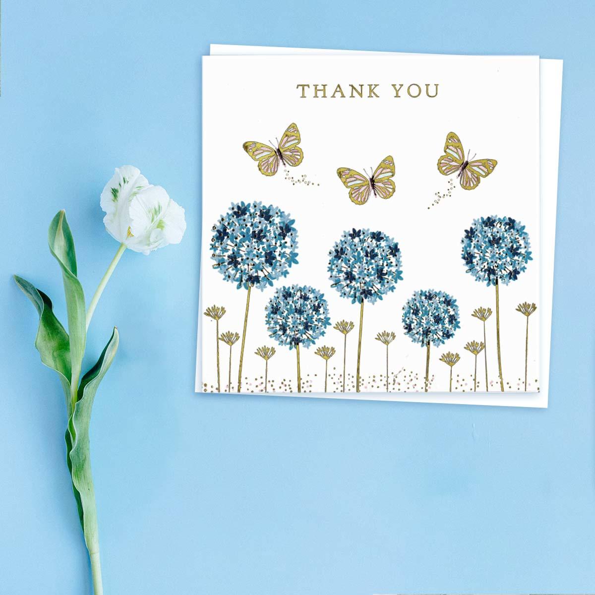 Pack Of 5 Thank You Cards - Aliums & Butterflies Front Image