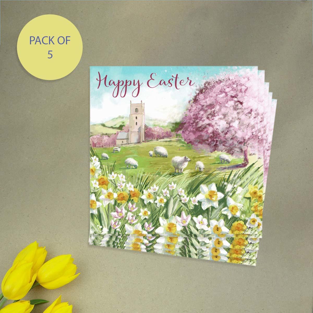 Happy Easter Church Scene- Pack Of 5 Cards Front Image