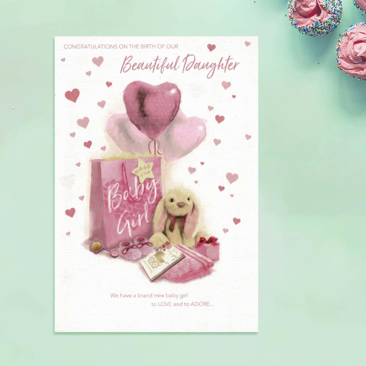 Birth Of Our Gorgeous Baby Daughter Card Front Image