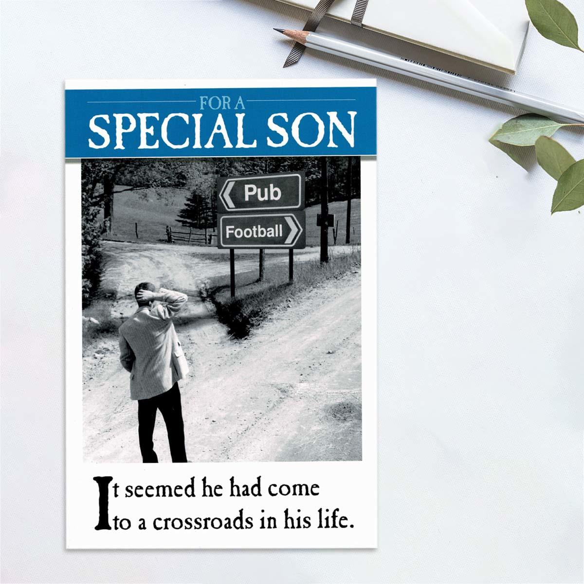 On The Ceiling - For A Special Son Humorous Birthday Card Front Image