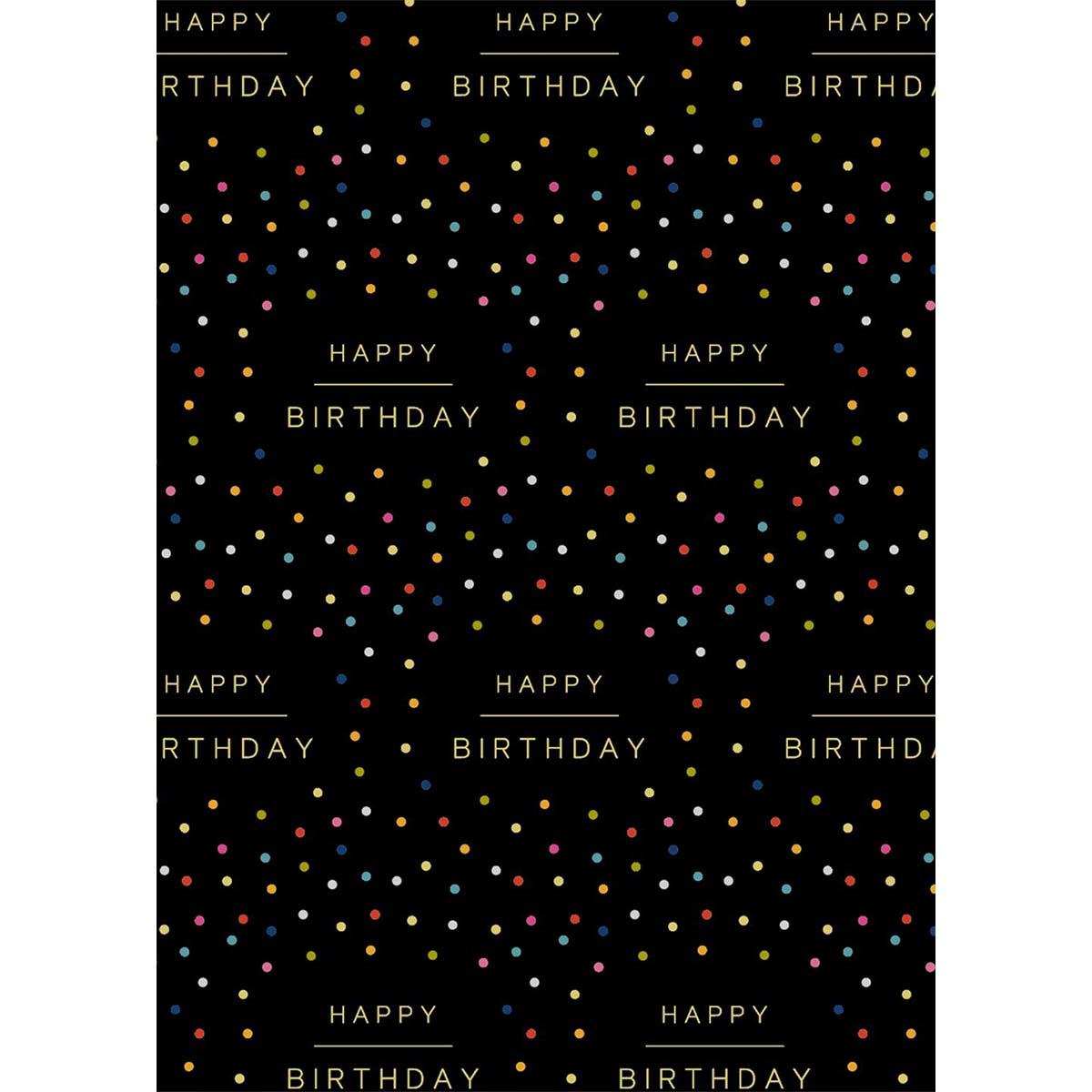 Black Gift Wrap With Multicoloured Spots Design Displayed