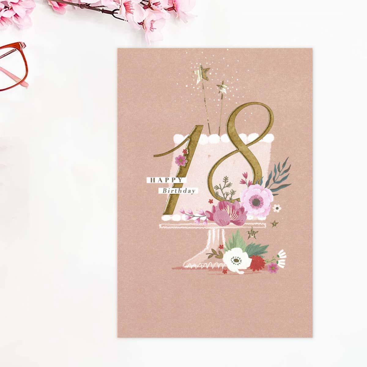 Happy Birthday 18 Peach Card Front Image