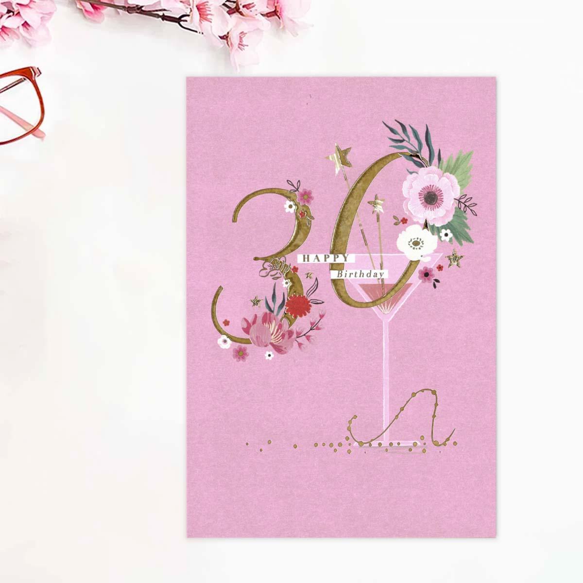 Happy Birthday 30 Pink Card Front Image