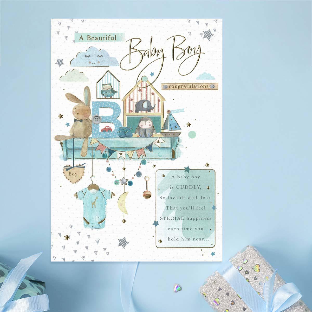 Baby Boy Birth Card Displayed On A Shelf