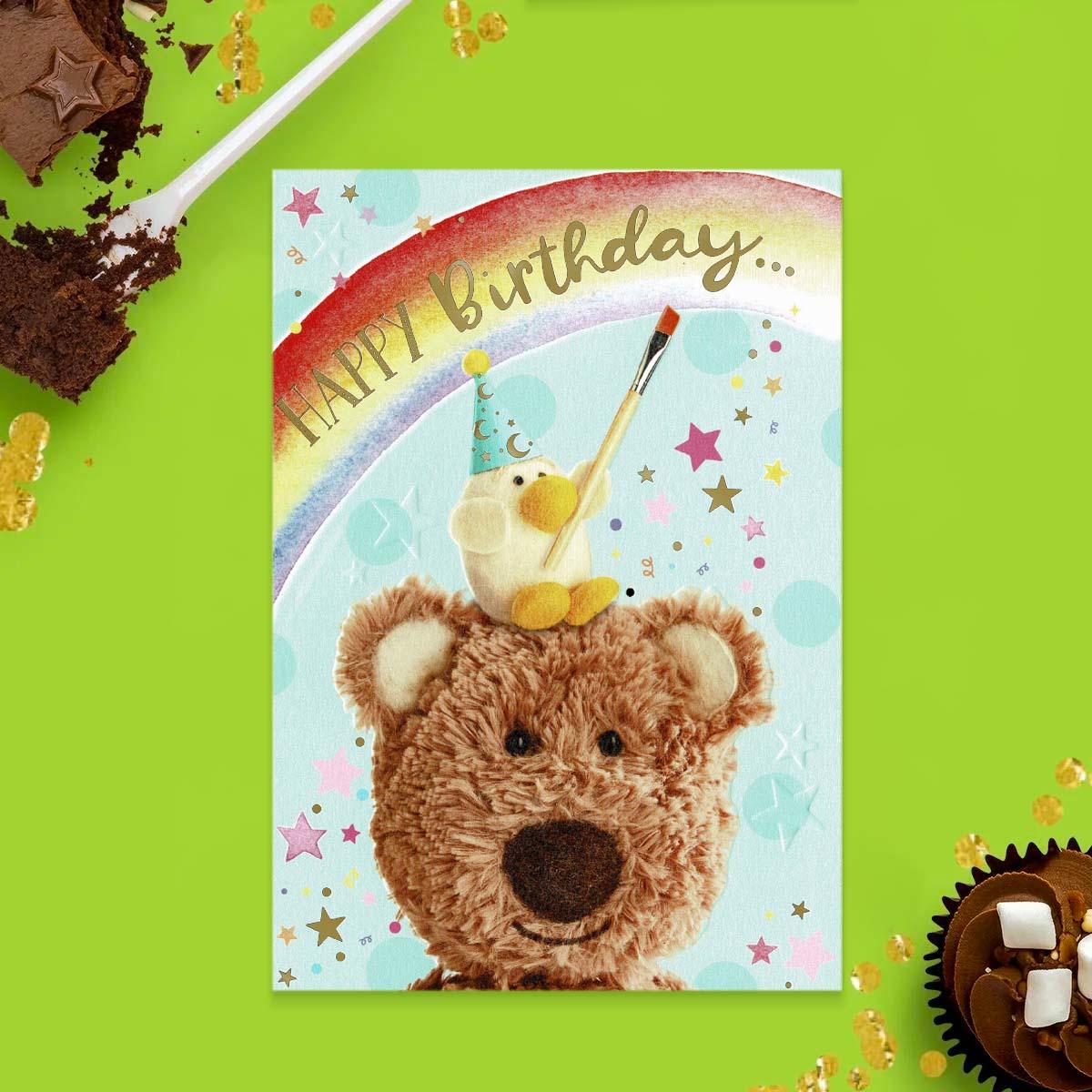 Barley Bear - Rainbow Birthday Card Front Image