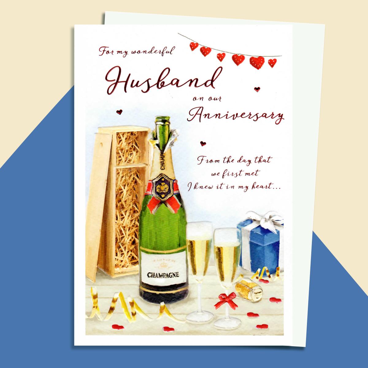 Husband Anniversary Card Alongside Its White Envelope