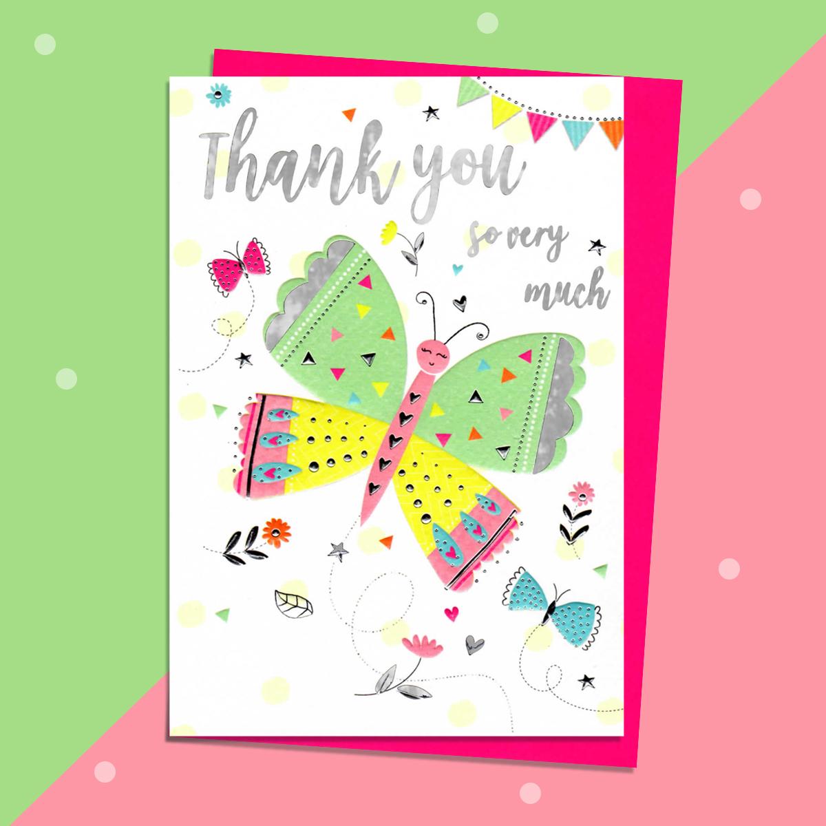 Colourful Butterfly Thank You Card Displayed Full Image