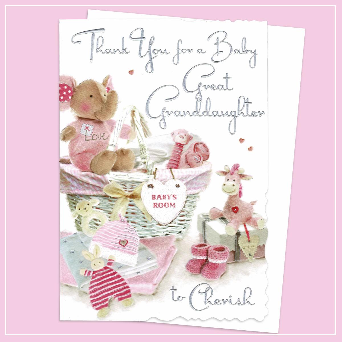 Thank You For A Baby Great Granddaughter Card Alongside Its White Envelope