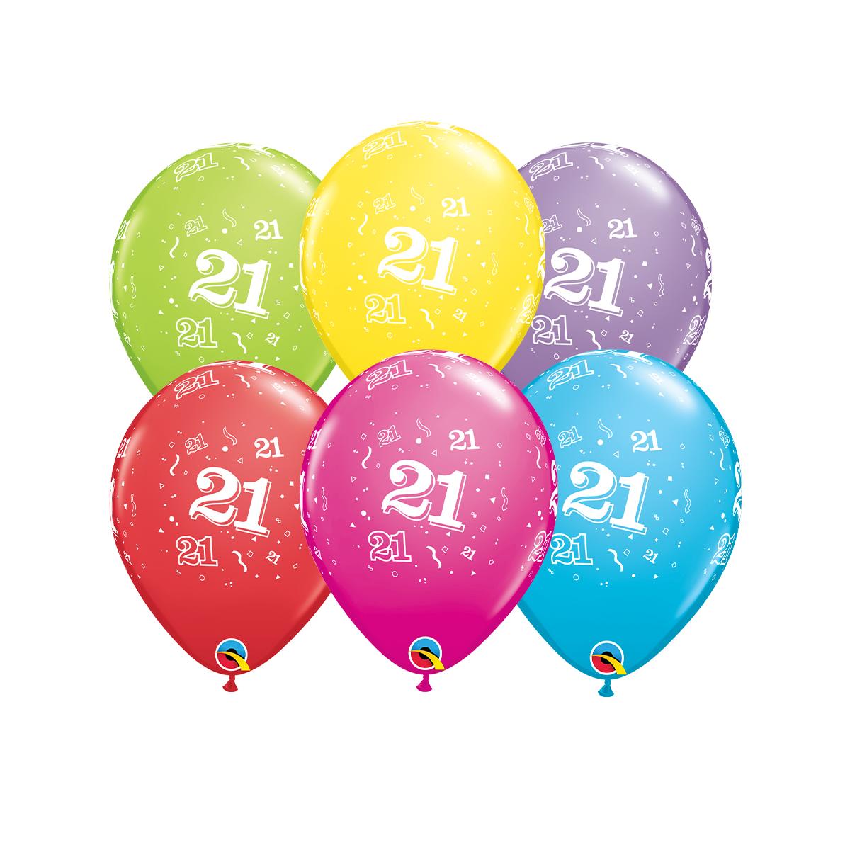 Image Of 6 Inflated Age 21 Multicoloured Latex Balloons