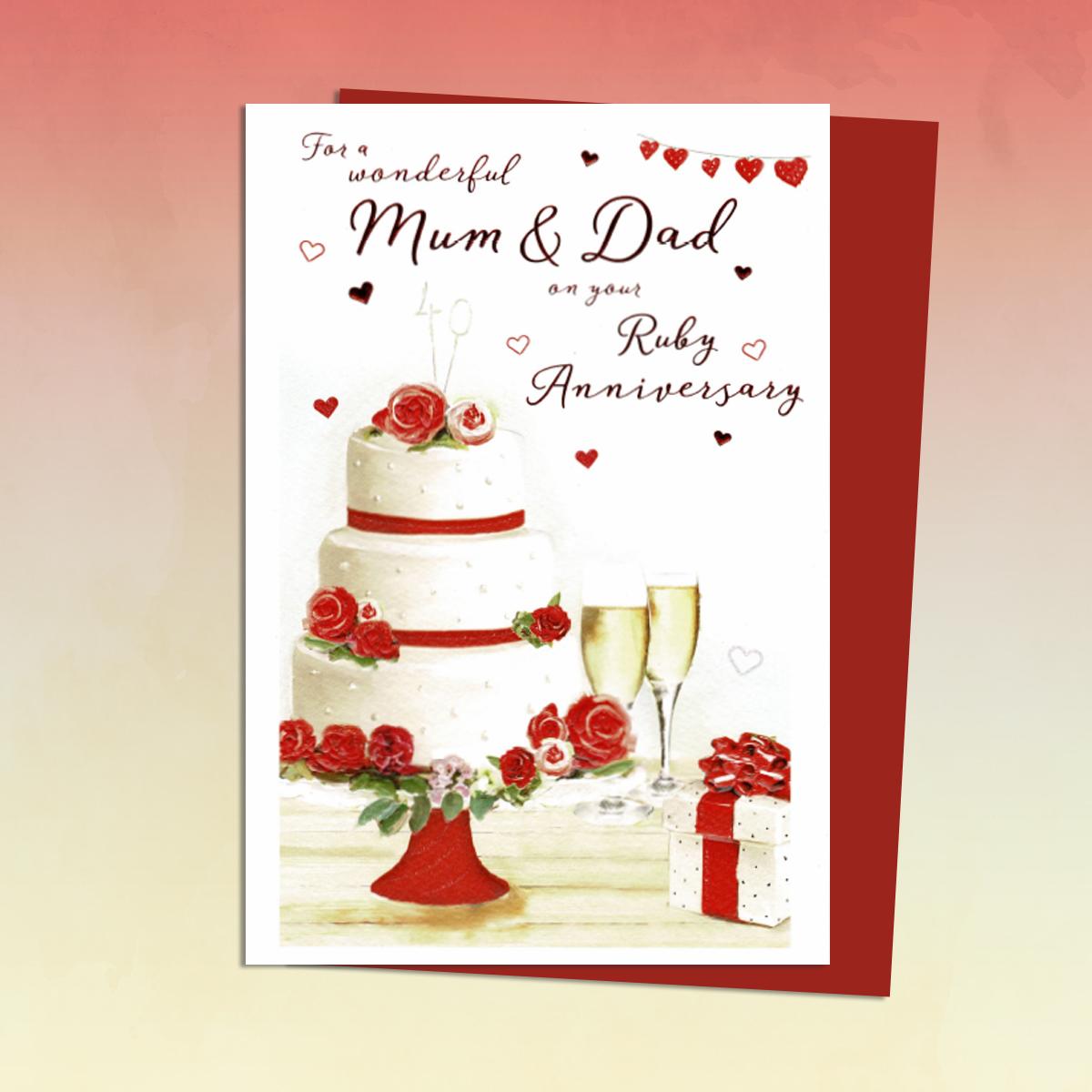 Beautiful Cake And Champagne Mum And Dad Ruby Anniversary Card
