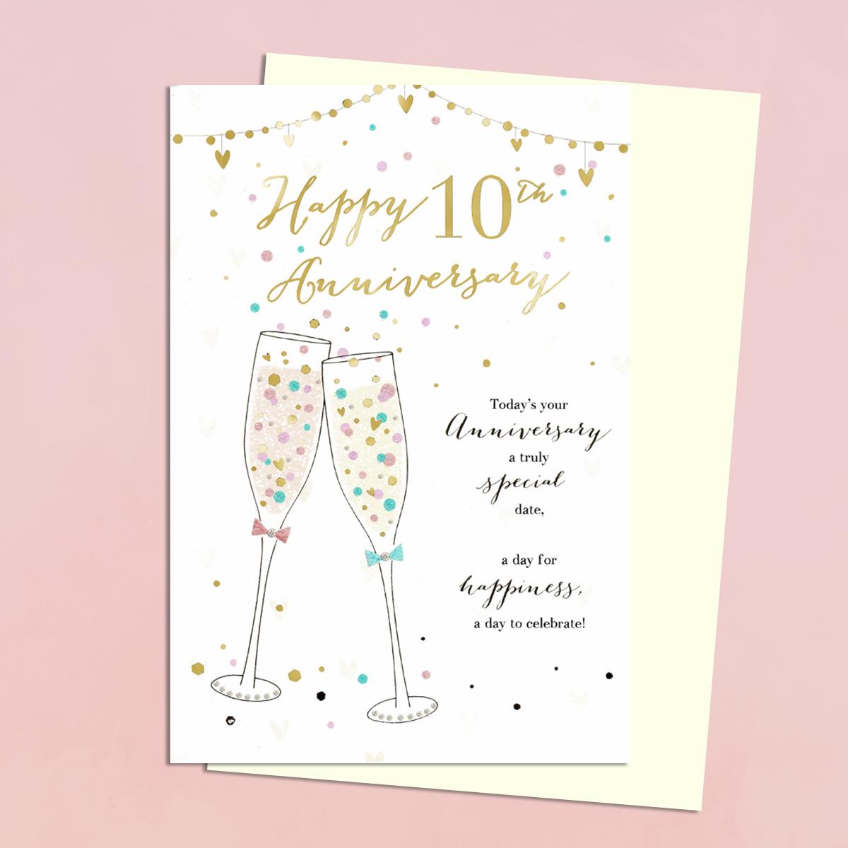 10th Anniversary Card Featuring A Set Of Two Champagne Glasses