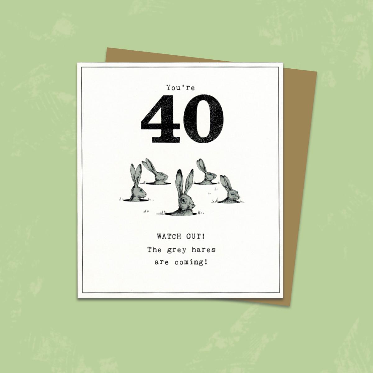 Age 40 Funny Birthday Card Alongside Its Kraft Envelope