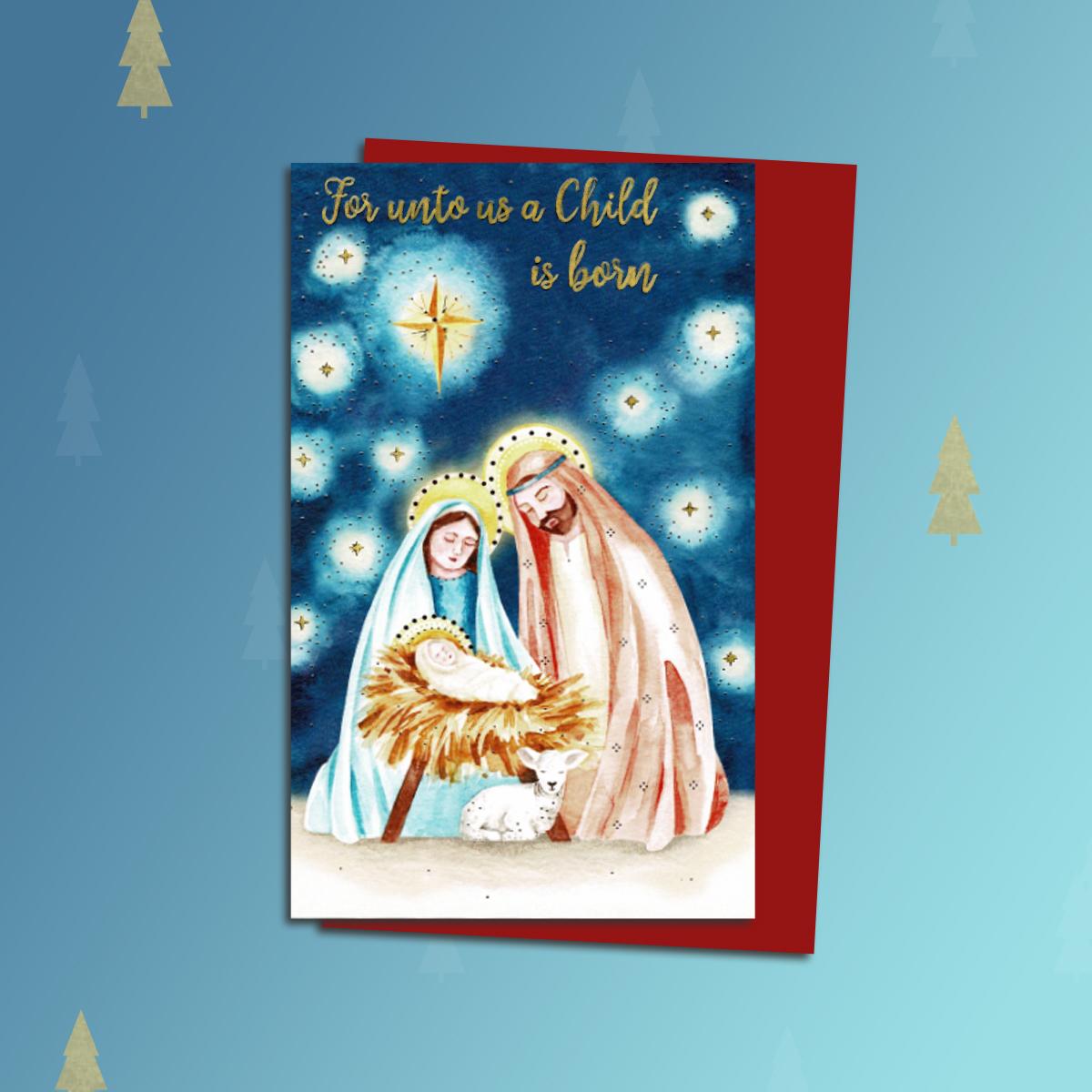 Religious Christmas Card Alongside Its Red Envelope