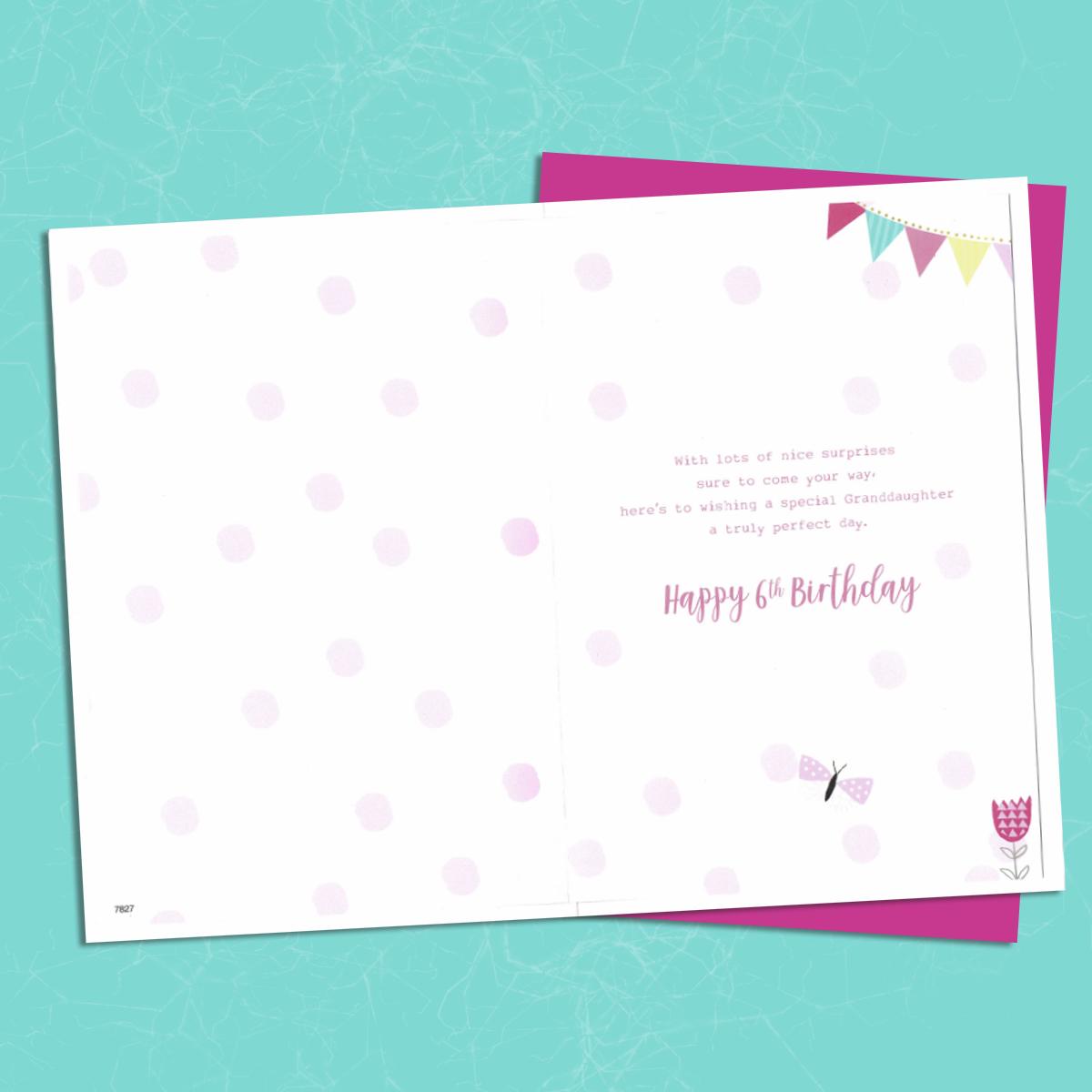 Age 6 Granddaughter Birthday Card Alongside Its Pink Envelope