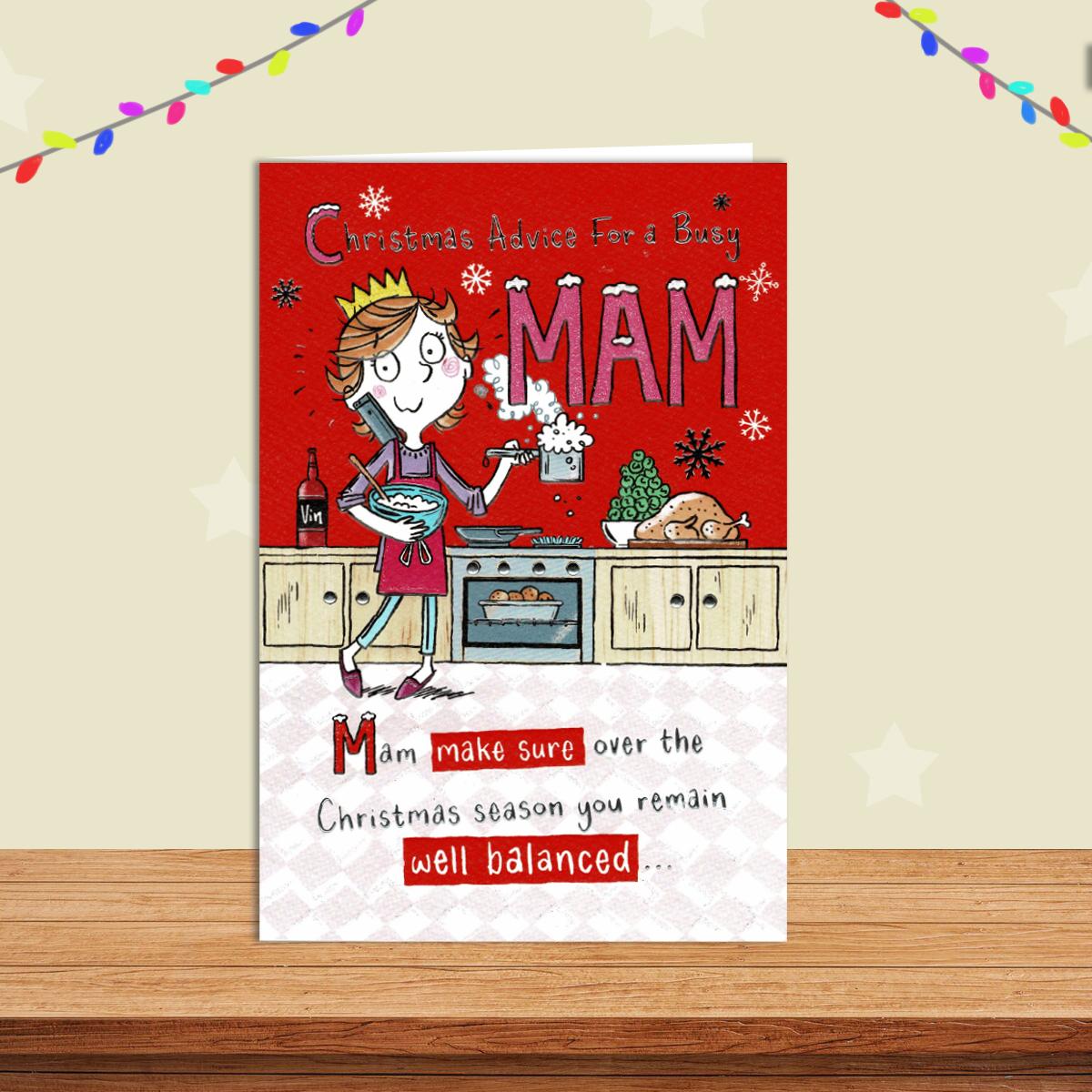 Mam Christmas Card Alongside Its Red Envelope