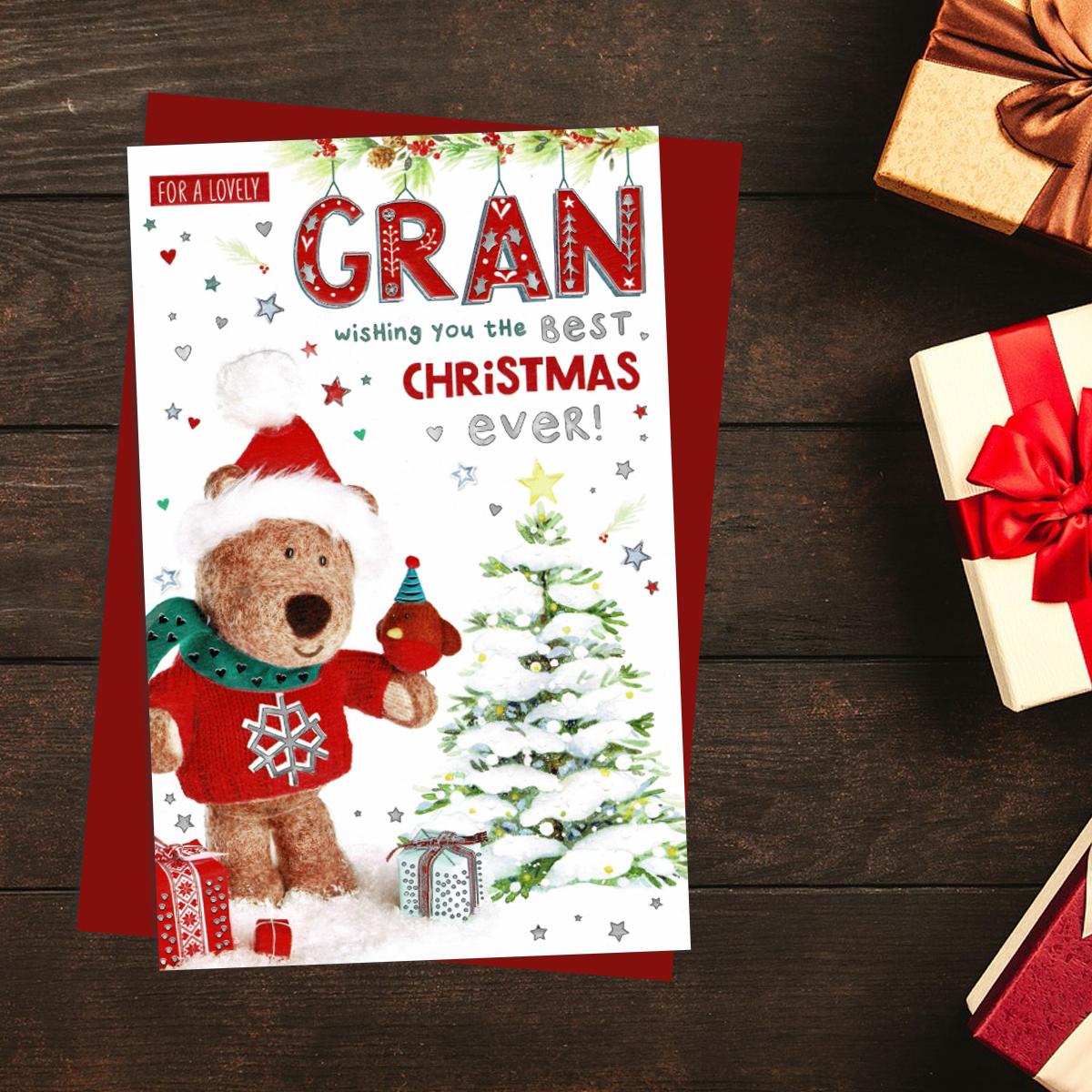 Gran Christmas Card Alongside Its Red Envelope