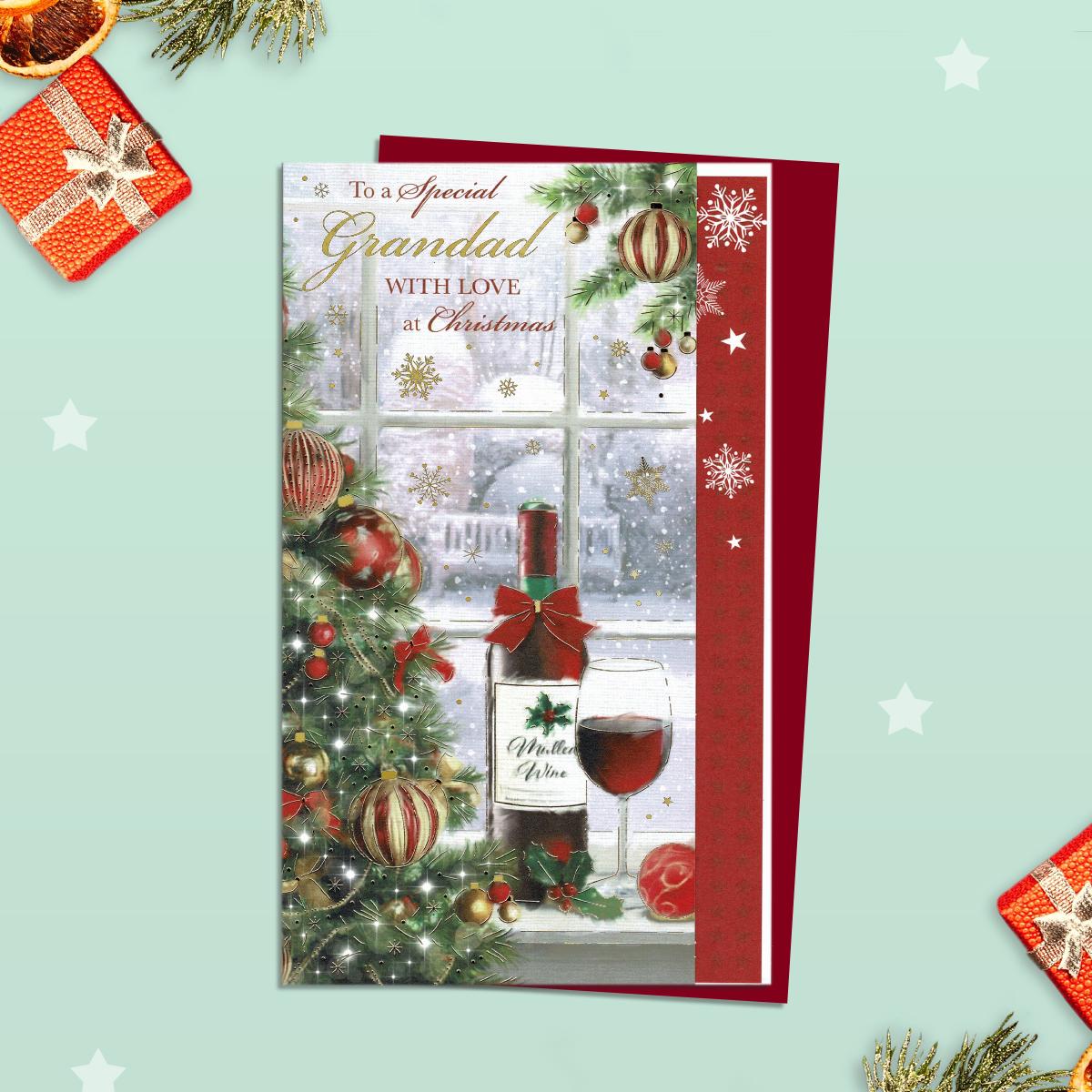 Grandad Mulled Wine Christmas Card Alongside Its Red Envelope