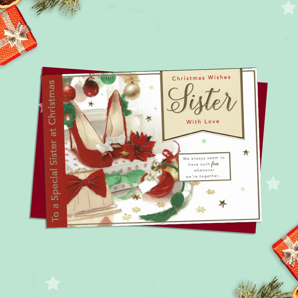 Landscape Sister Christmas Card Alongside Its Red Envelope