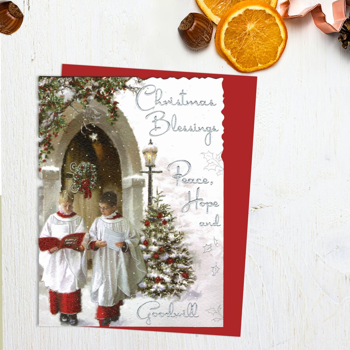 Christmas Blessings Greeting Card Alongside Its Red Envelope