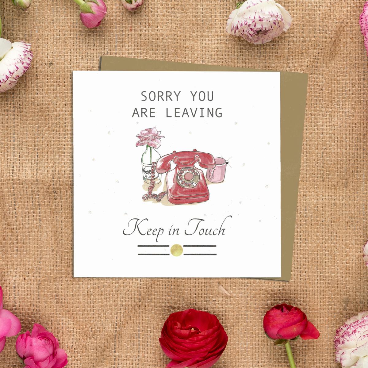 Sorry You're Leaving Greeting Card Alongside Its Kraft Envelope