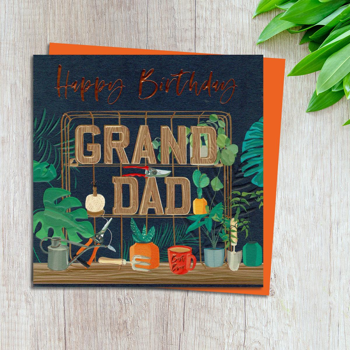 Grandad Birthday Card Design Complete With Neon Orange Envelope