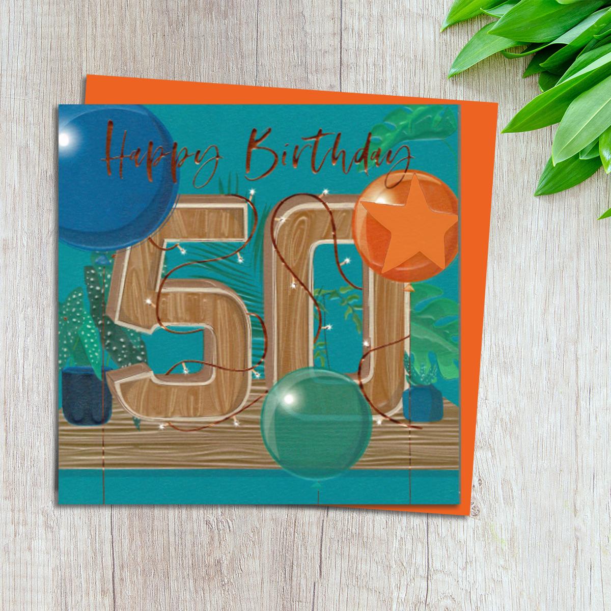 Age 50 Birthday Card Design Complete With Neon Orange Envelope