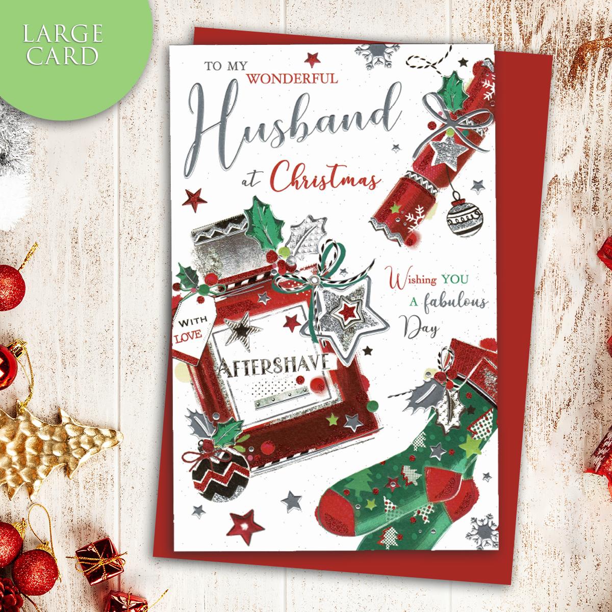 Husband Christmas Card Alongside Its Red Envelope