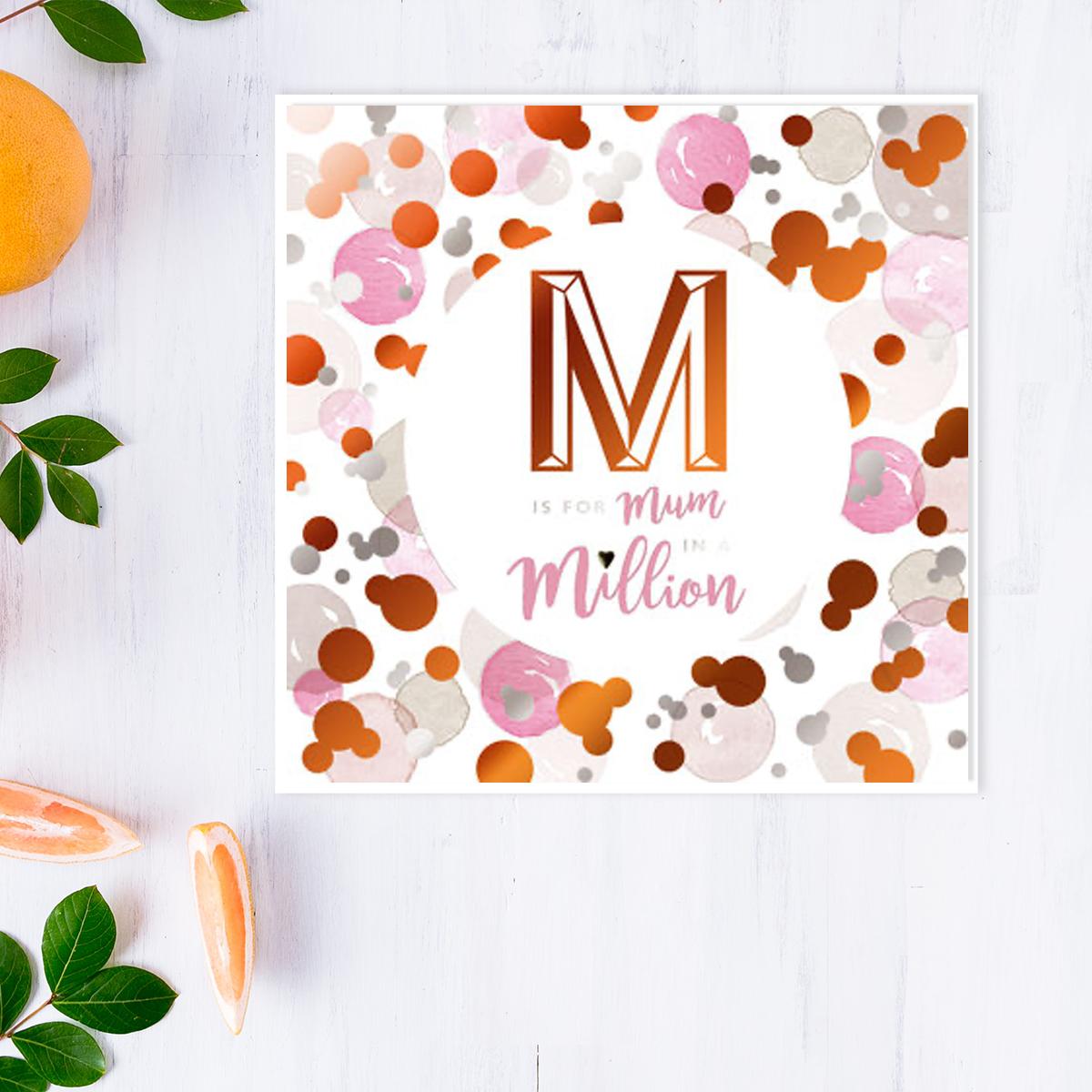 M Is For Mum Mother's Day Design Alongside Its White Envelope