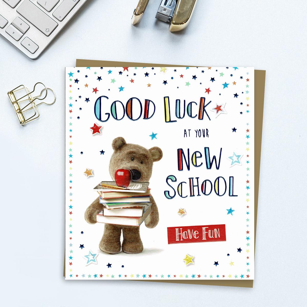 Good Luck New School Barley Bear Card Front Image