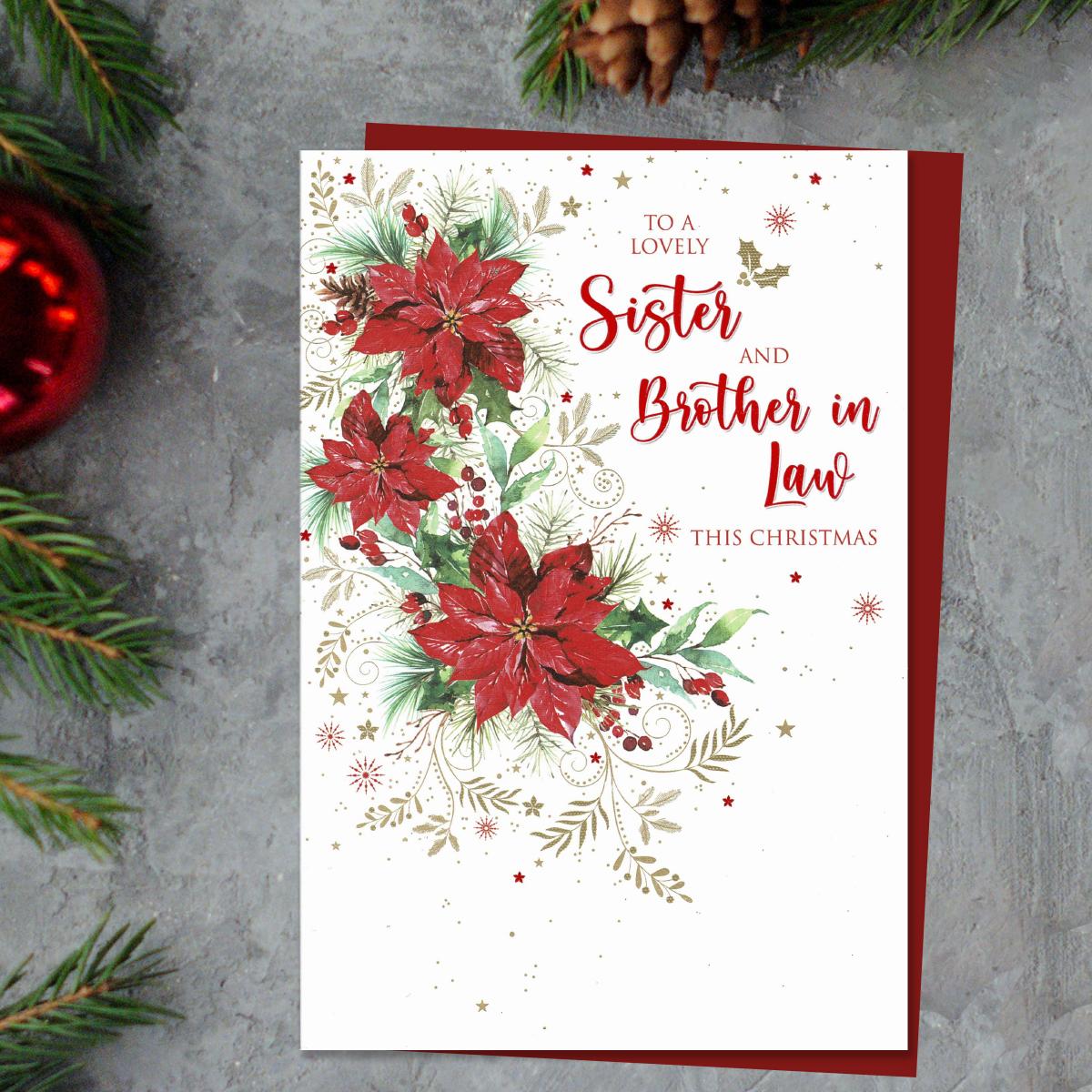 Sister And Brother In Law Christmas Poinsettias Card Front Image