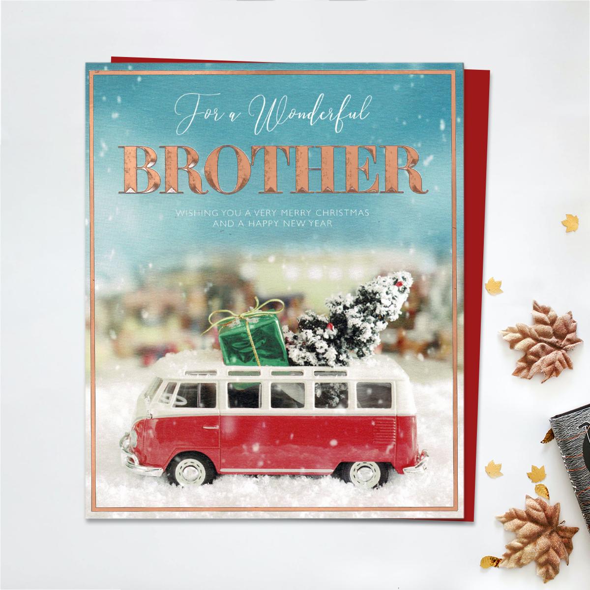 Brother Christmas Campervan Card Front Image