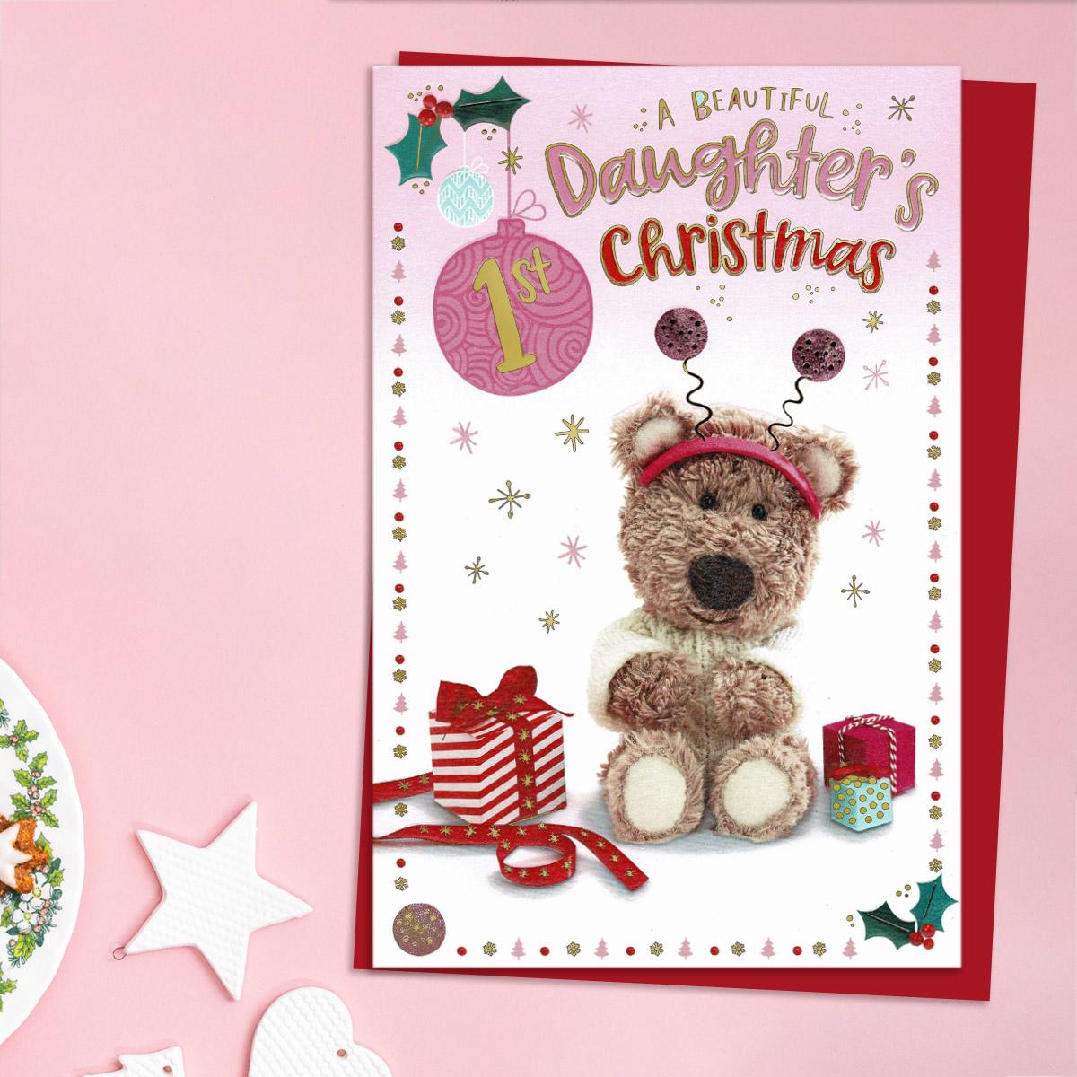 Beautiful Daughter On Your 1st Xmas Barley Bear Card Front Image