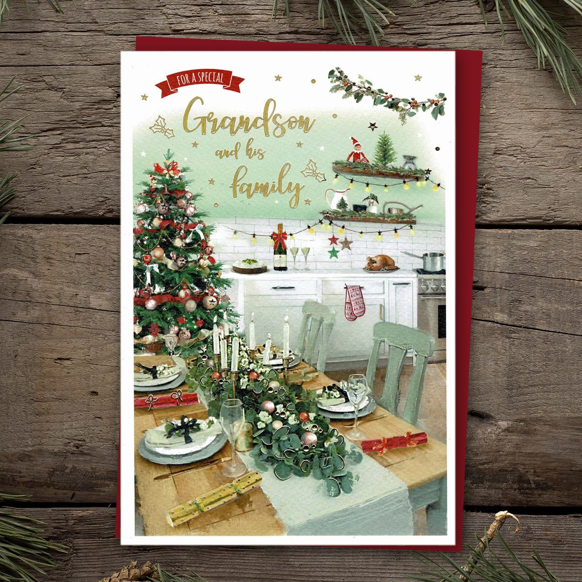 Special Grandson And Family Christmas Lunch Card Front Image