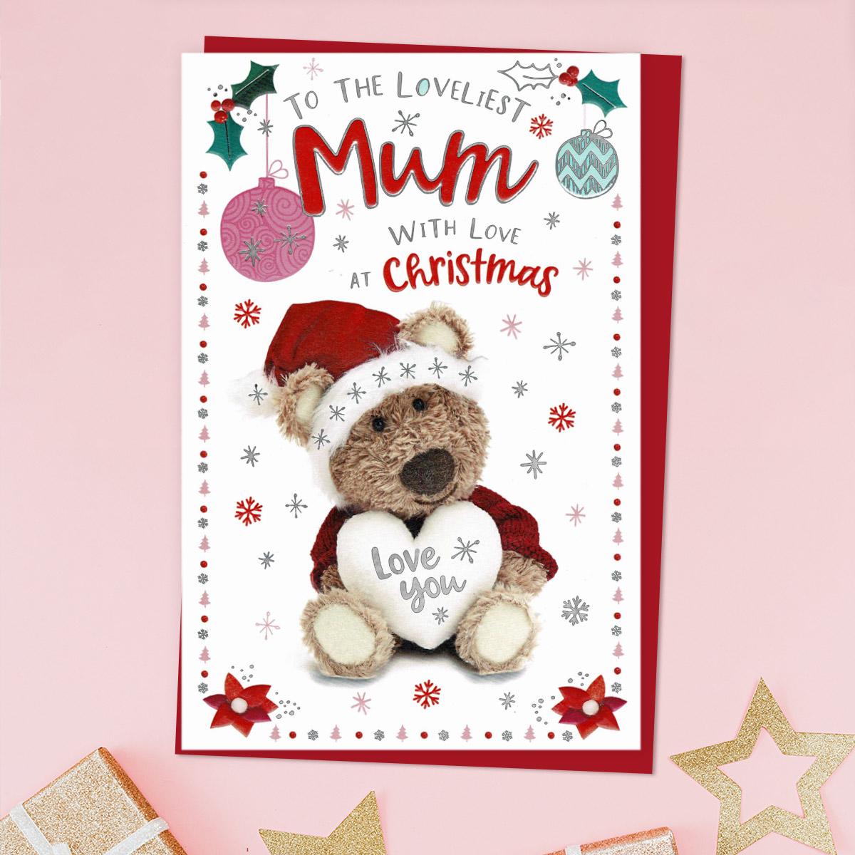 Loveliest Mum Barley Bear Christmas Card front Image