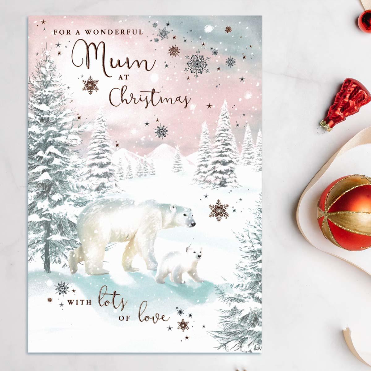 Wonderful Mum Polar Bears Christmas Card Front Image