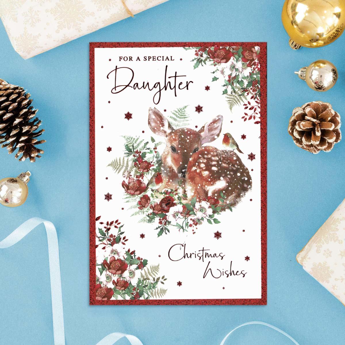 Special Daughter Christmas Deer & Robin Card Front Image