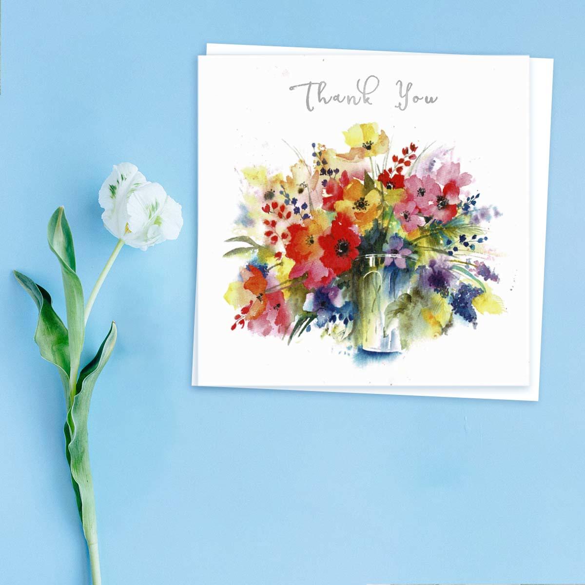 Pack Of 5 Thank You Cards - Floral Burst -Front Image