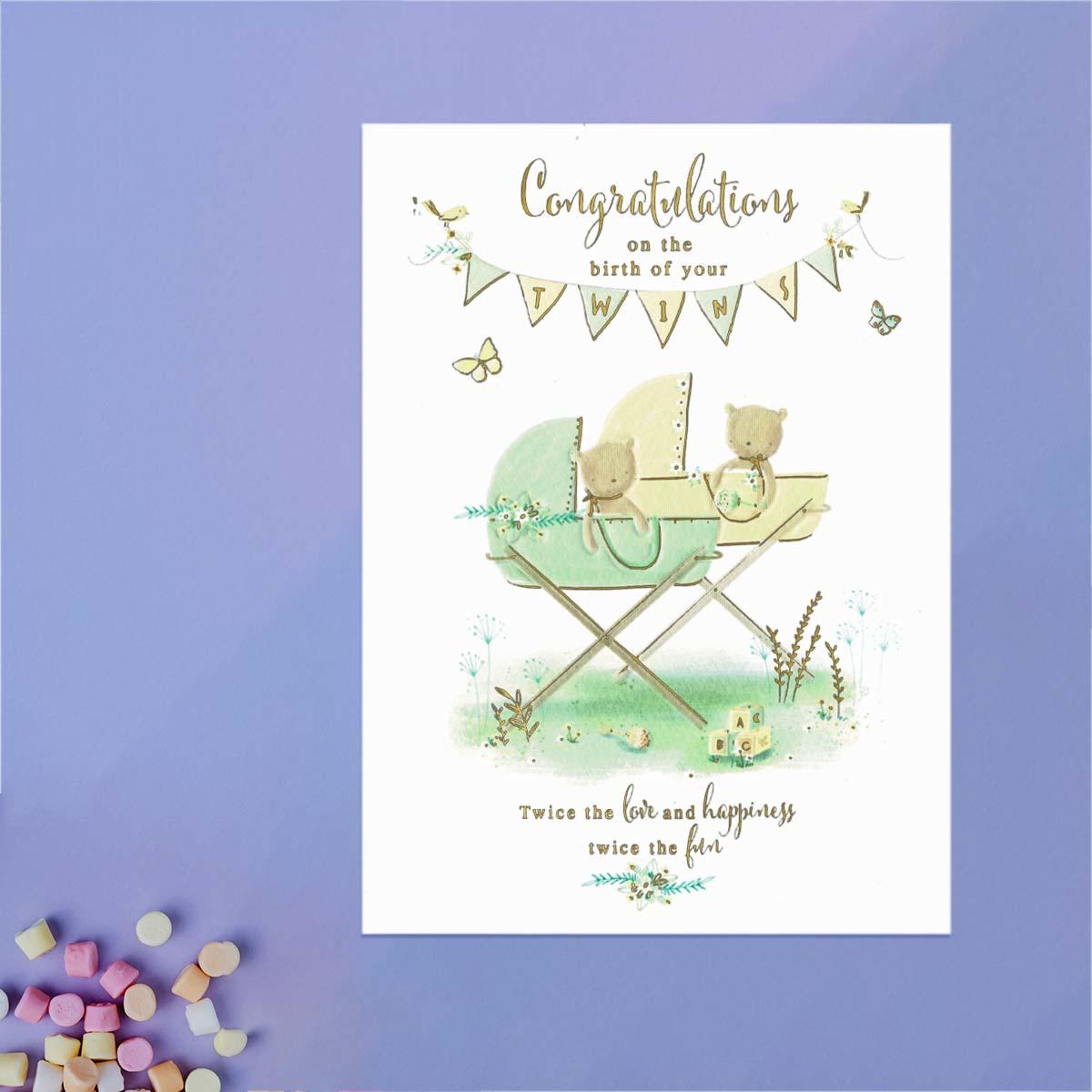 Congratulations Birth Of Twins Card Front Image