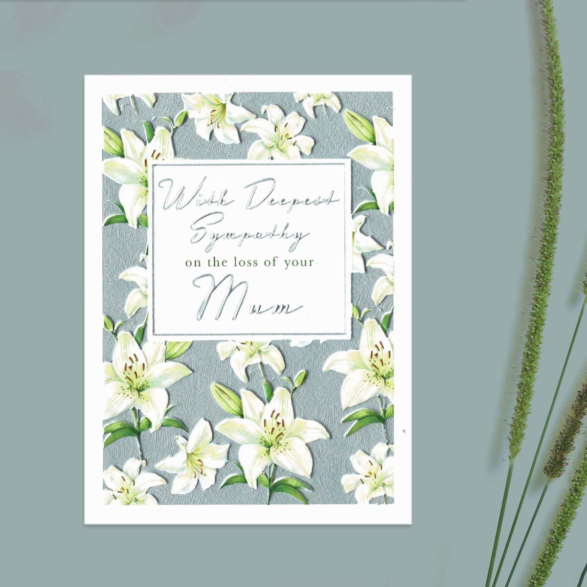 Sympathy Loss Of Mum White Lilies Card Front Image