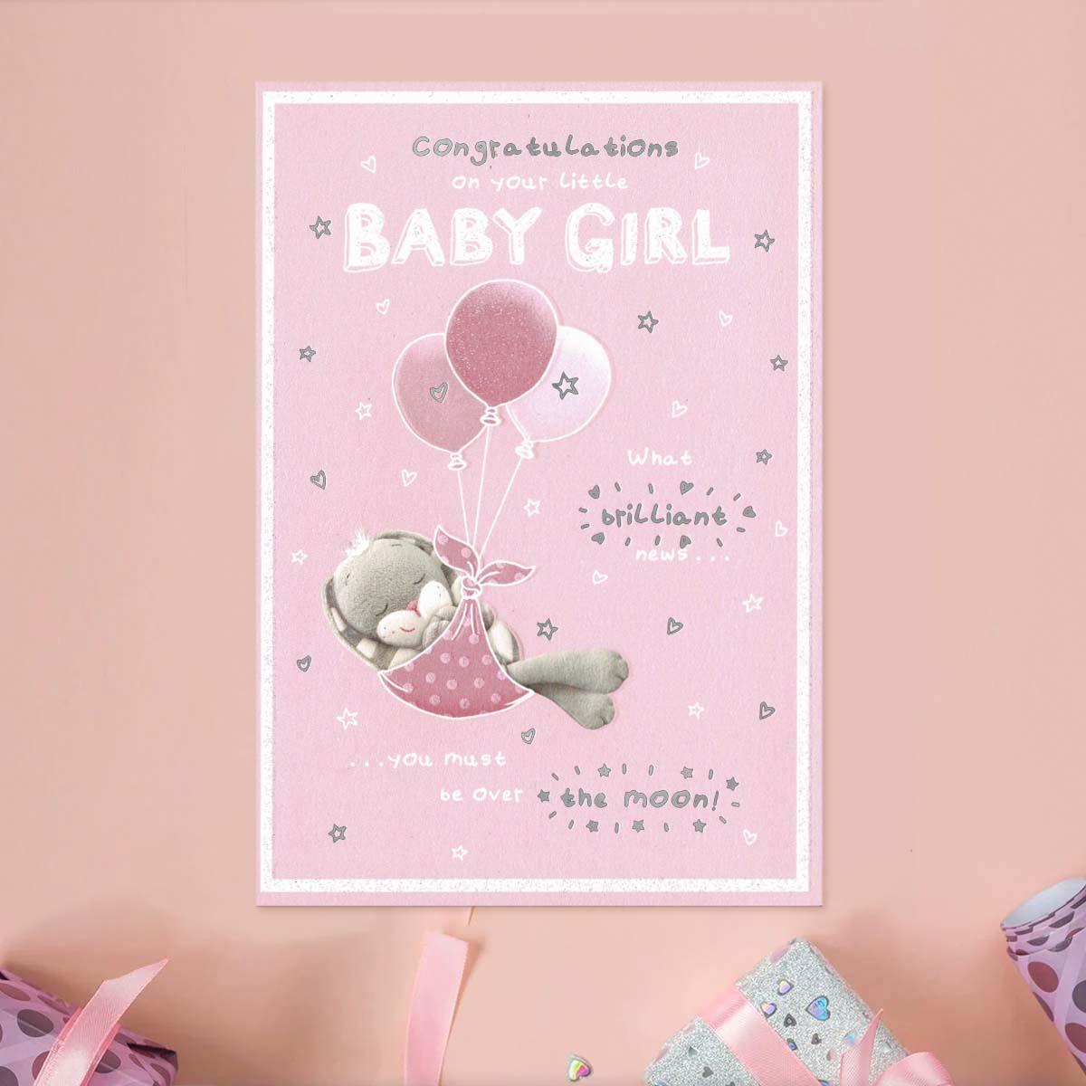 Congratulations Baby Girl Hun Bun Card Front Image